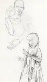 Leherb, Ghandi - Fayence Asien, 1980/82, charcoal on paper; framed