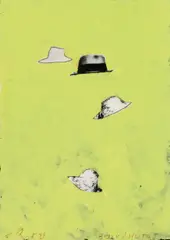 Beuys' Hüte I by Franz West, 1981, mixed media on paper; framed, sold Dec 2017