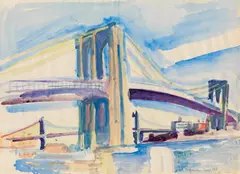 Brooklyn Bridge by Maria Lassnig, 1971, watercolour on paper; framed, sold Dec 2017