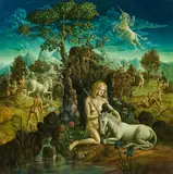 Peter Proksch, The Unicorn, 1987/88, resin oil, egg tempera on hardboard; framed
