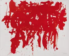 Markus Prachensky, Rouge sur gris - Aschaffenburg, 1960, oil on canvas; framed