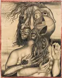 Ernst Fuchs, Selbstbildnis durch den Spiegel, 1946, pencil on laid paper; unframed