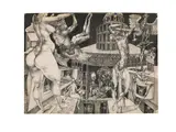 Ernst Fuchs, Torture, 1948, India ink on laid paper; framed