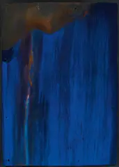 Ty Waltinger, Manganspuren zwischen Lapis and Ultramarin, 2017, hydro-painting, oil-inversions on laid paper on canvas; framed