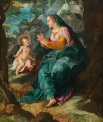 Denys Calvaert, Madonna with child in a rocky landscape, c. 1610/20, oil on canvas