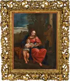 Holy Family in a landscape by studio of Carlo Maratta (Maratti), oil on canvas, sold Oct 2017