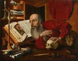Saint Jerome in his study by follower of Marinus van Reymerswaele, oil on panel, parqueted, sold Oct 2017