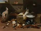 Jan van Kessel the Younger, Hunting still life with dog and cat, oil on copper