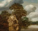 Fisherman's cottage by circle of Salomon Rombouts, oil on panel, parqueted, offered Oct 2017
