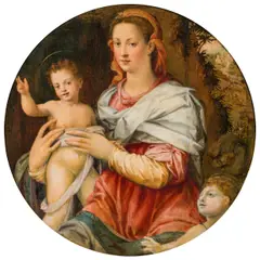 Ridolfo del Ghirlandaio, Madonna with child and the infant St. John the Baptist, oil on panel, parqueted