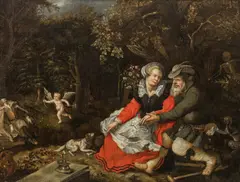 David Vinckboons, Old man, young woman, winged Cupid - Allegory of love, oil on canvas