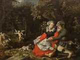 David Vinckboons, Old man, young woman, winged Cupid - Allegory of love, oil on canvas