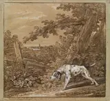 Johann Elias Ridinger, Dog in front of a hiding rabbit