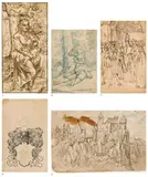 Mixed lot: figure studies & view of a castle (5 drawings) by Artists of the 17th-19th century, sold Oct 2017