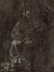 Hans Springinklee, Virgin and child, pen and black ink and brush in white on paper with black ground, framed