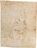 Sitting woman by Raffaelo Sanzio, called Raffael , follower of, Pen in brown, framed, sold Oct 2017