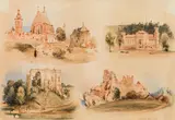 Rudolf von Alt, Galician scenes: old church in Biecz - Zagorzany - Szymbark - castle ruin Ordrzykon