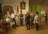 Carl Schindler, Der Schwur zur Fahne des Kürassierregiments Kaiser Ferdinand, oil on metal