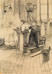 Olga Wisinger-Florian, At the sanatorium, graphite pencil on paper