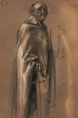 Adolph Friedrich Erdmann Menzel, Two figure studies - sketches for false windows at the Marienburg, 1855, black chalk on paper, heightened with white; damaged