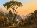 Johann Nepomuk Rauch, Italian landscape with a herd of goats, 1845, oil on canvas