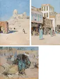 Alphons Leopold Mielich, Mixed lot (3 pieces): Oriental street scenes, gouache on paper on cardboard