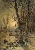 Julius Sergius von Klever, A winter evening in the birch wood, 1901, oil on canvas