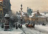Wladislaw T. Chmielinsky, Winterly castle square in Warsaw, oil on canvas