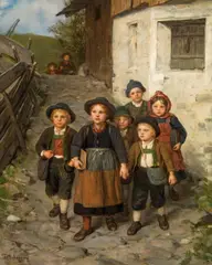 Franz Defregger, On the way to school, 1890, oil on canvas