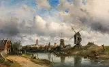 Charles Leickert, Dutch landscape with windmills, 1889, oil on canvas