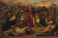 Carl Rahl, Graf Kolonitz, bishop of Neustadt, leading the children of the murdered Christian prisoners out of the camp into the city after the Turkish Siege of Vienna in 1683, c. 1853, oil on canvas