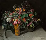 Josef Stoitzner, Flower still life with asters, cloves and nasturtium, 1914, oil on canvas