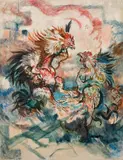 Hahnenkampf by Ludwig Heinrich Jungnickel, oil on canvas, sold Oct 2017