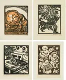 Mixed lot 4 pieces: Weihnachtsgrüße by Norbertine Bresslern-Roth, linocuts on paper, sold Oct 2017