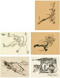Mixed lot 5 pieces: plants and landscapes by Norbertine Bresslern-Roth, black chalk, pastel on paper, sold Oct 2017