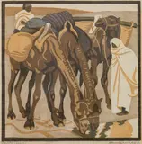 Trinkende Kamele by Norbertine Bresslern-Roth, 1928, linocut on paper, sold Oct 2017