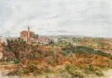 Rudolf von Alt, View of the basilica of San Francesco in Siena from the Torre del Mangia