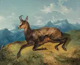 Chamois in front of the backdrop of mountains by circle of Friedrich Gauermann, oil on panel, offered Oct 2017