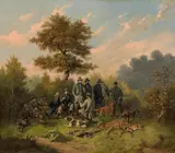 Wilhelm Melchior, Royal Bavarian society with Graf Arco-Zinneberg and Graf Moltke, oil on canvas