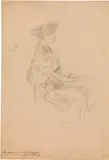 Gustav Klimt, Sitting girl to the right (study  in connection with the painting "Schubert am Klavier")