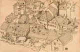 Egon Schiele, Houses in Krumau, 1917, black chalk on paper