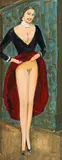 Alfons Walde, Elegant lady with raised skirt, ca. 1940, mixed media on paper