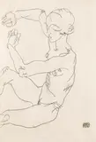 Egon Schiele, Sitting nude with raised arms, 1914, Pencil on paper