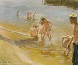 Johann Walter-Kurau, Bathing boys, 1908, oil on canvas