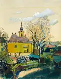 Oskar Laske, Church in Ober St. Veit, 1946, gouache on paper