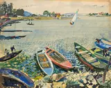 Oskar Laske, Alte Donau, gouache on paper