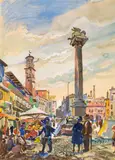 Oskar Laske, Vegetable market in Verona, 1931, gouache on paper