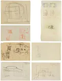 Adolf Loos, Mixed lot wit 8 studies: design studies, plans and sketches for the Villa Stoessl and others