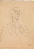 Half-portrait of a man in a toga (study for the faculty painting "Jurisprudenz") by Gustav Klimt, 1903-1907, black chalk on paper, sold Jun 2017