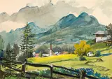 Oskar Laske, Mieders at the Stubai Valley, gouache on paper